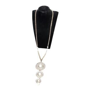 White House Black Market Silver Tone Necklace 20" Faux Pearl Cabochon